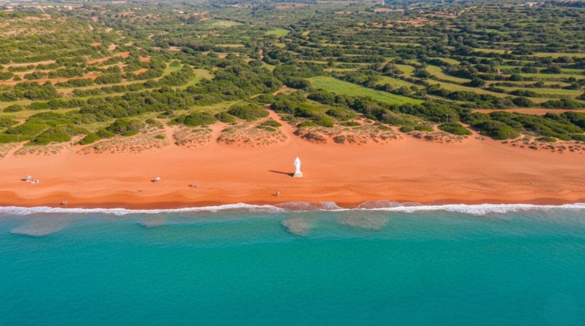 Aerial view of the red sands of Ramla Bay in Gozo