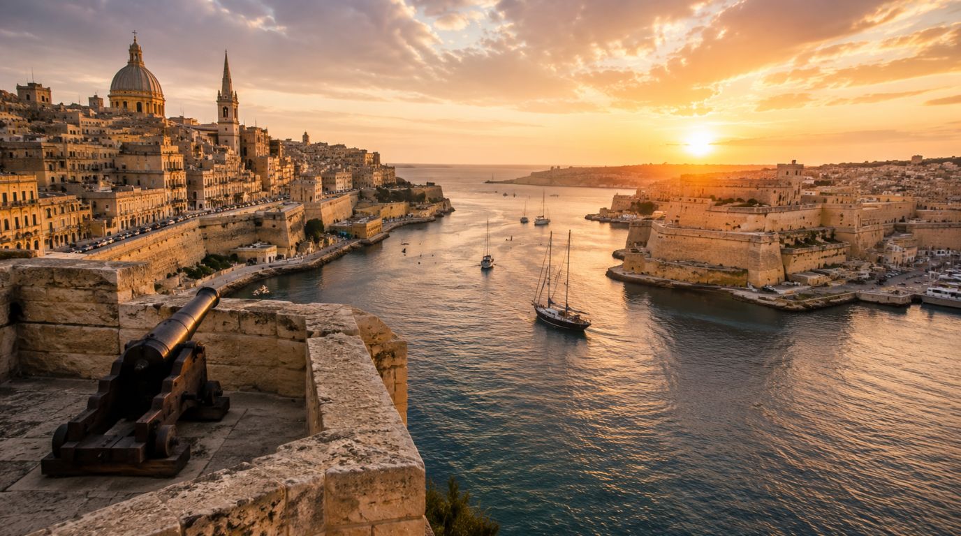 Cinematic harbour view in Malta used as a film location