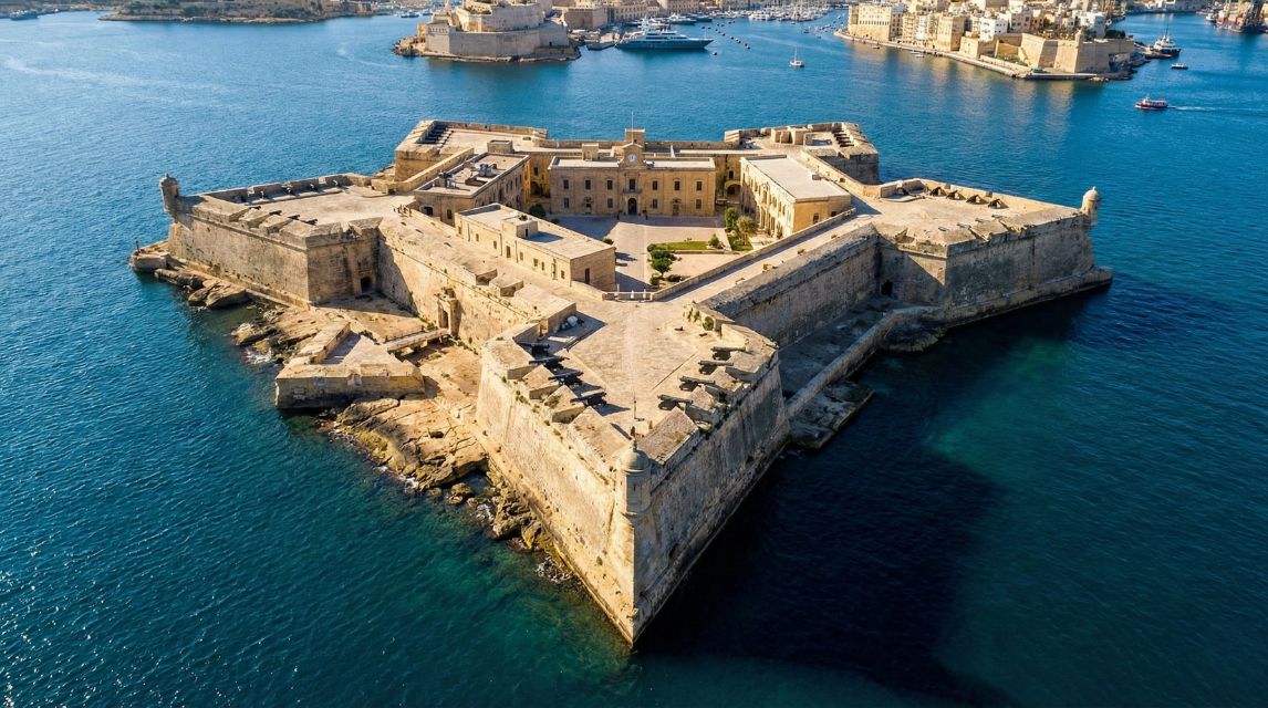 Aerial view of the star-shaped Fort St. Elmo in Valletta, home to the National War Museum