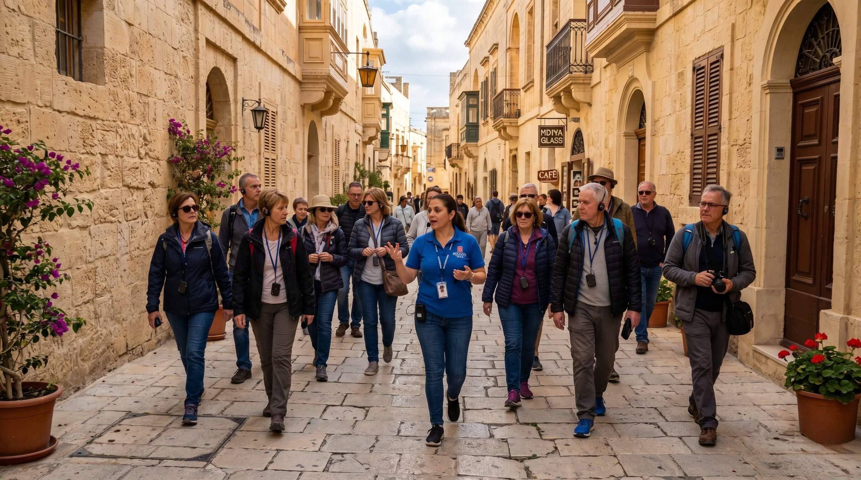 Group tour walking in Mdina Malta