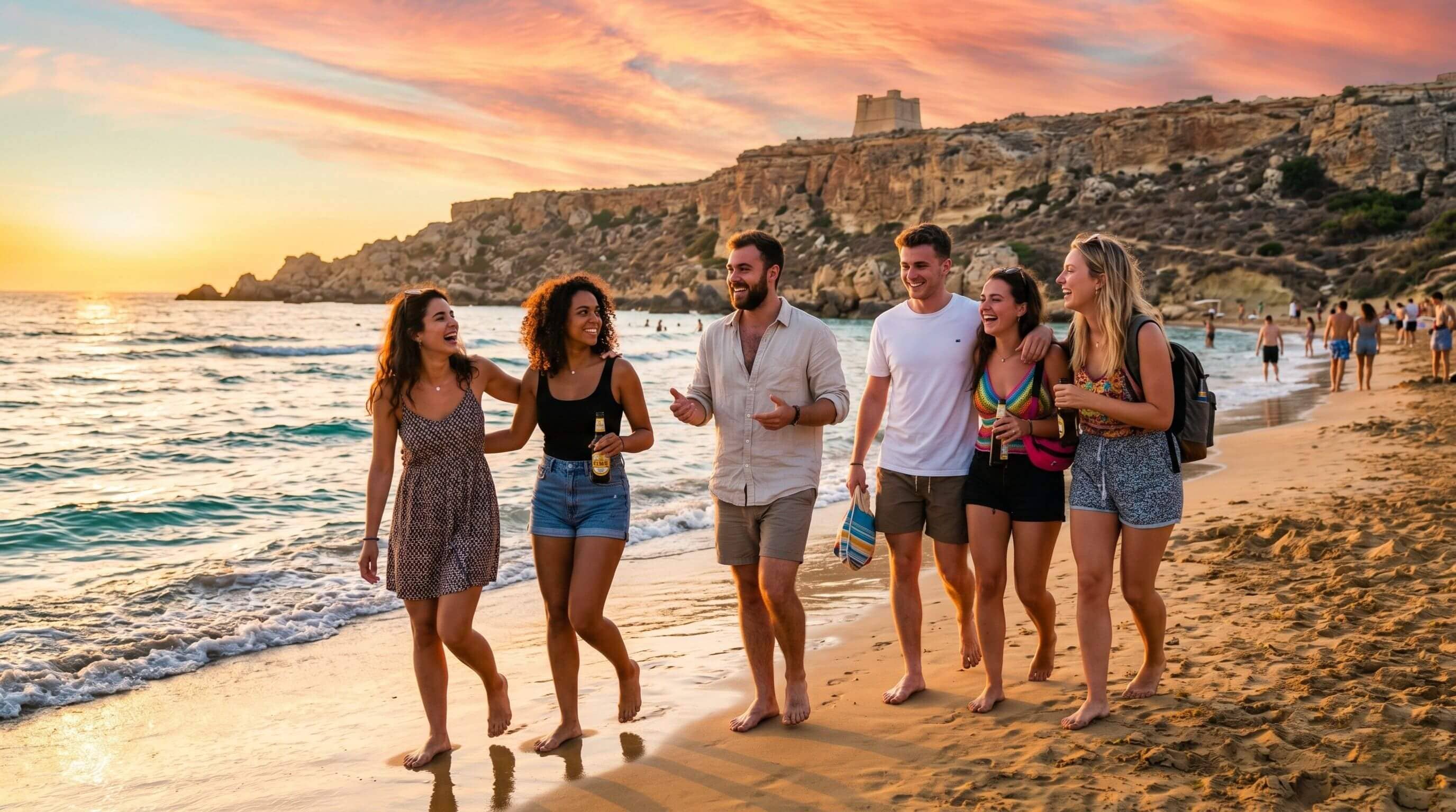  Friends enjoying group travel in Malta
