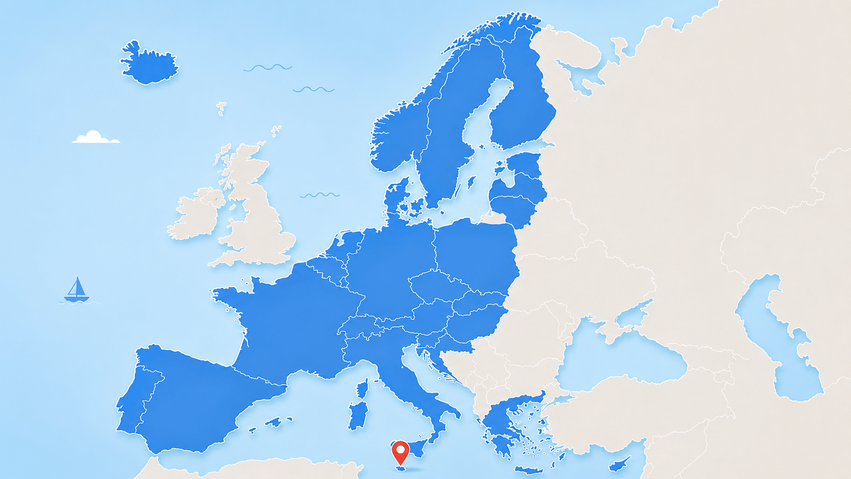 Map concept of the Schengen Area in Europe including Malta