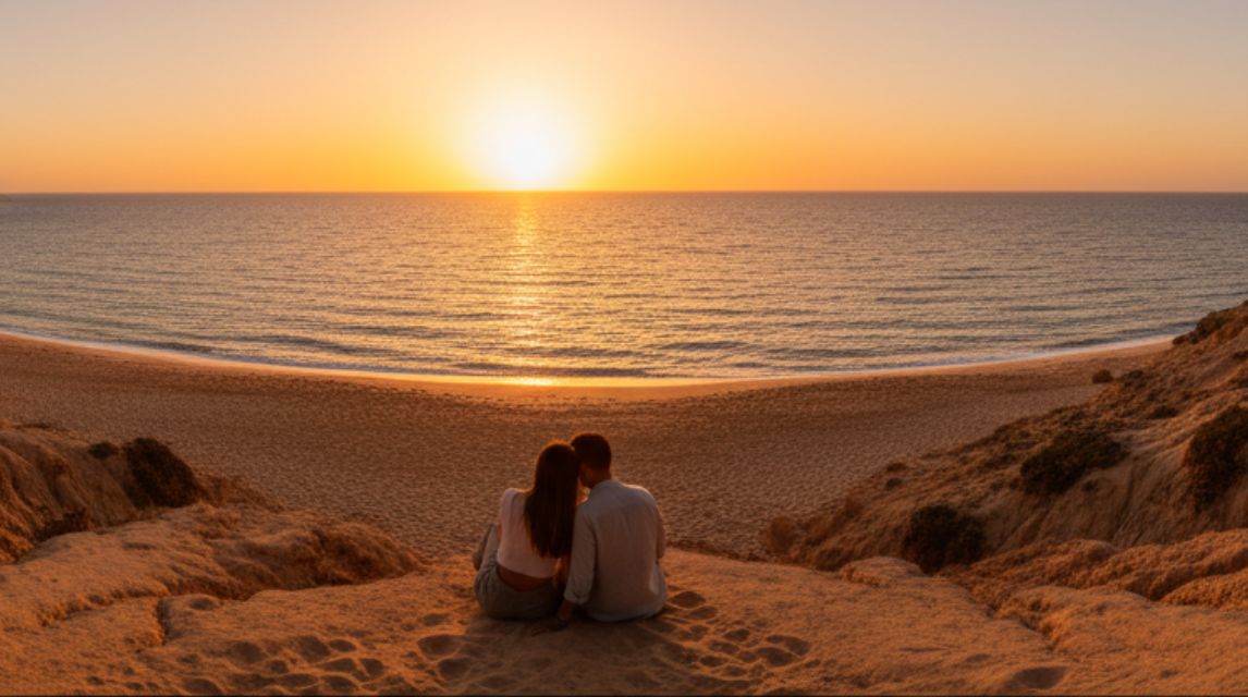 Stunning sunset view over Ghajn Tuffieha Bay with golden sand and clay slopes