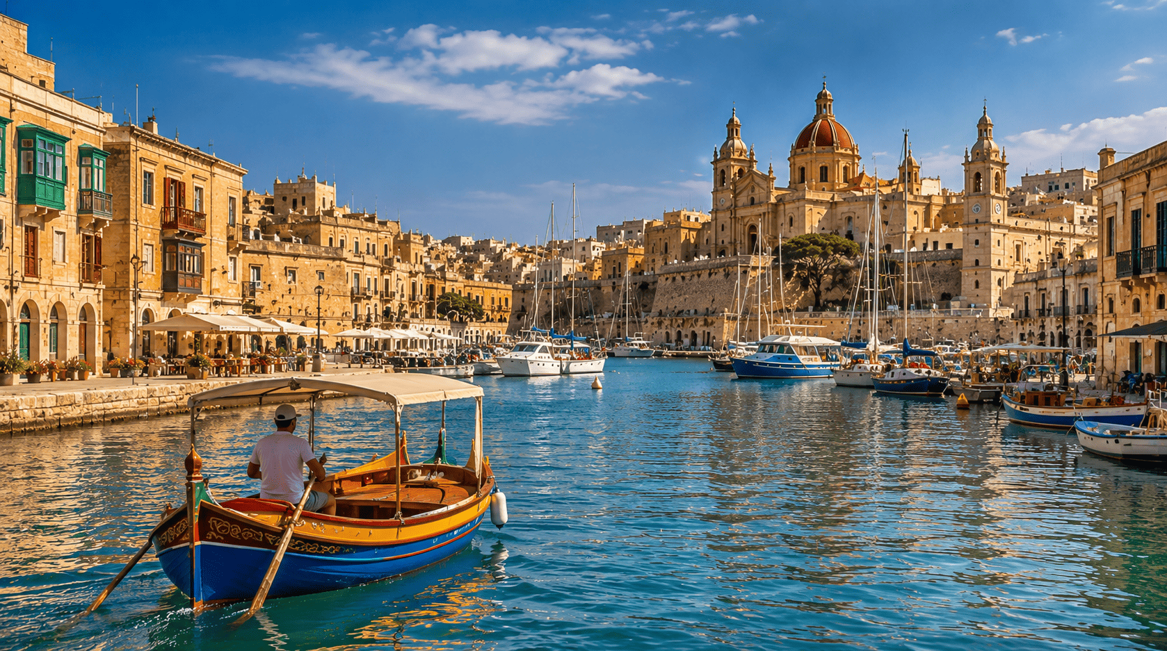 Vittoriosa harbour view in the Three Cities, Malta, with historic waterfront buildings