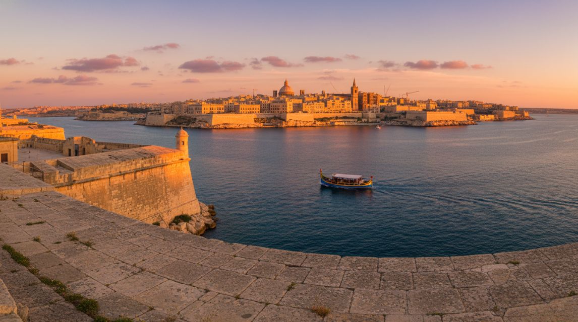 View of Valletta architecture from Fort St. Angelo in the Three Cities, a top spot for cultural tours in Malta.