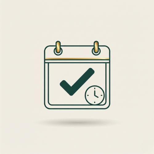 Simple line icon of a calendar with a checkmark representing logistics