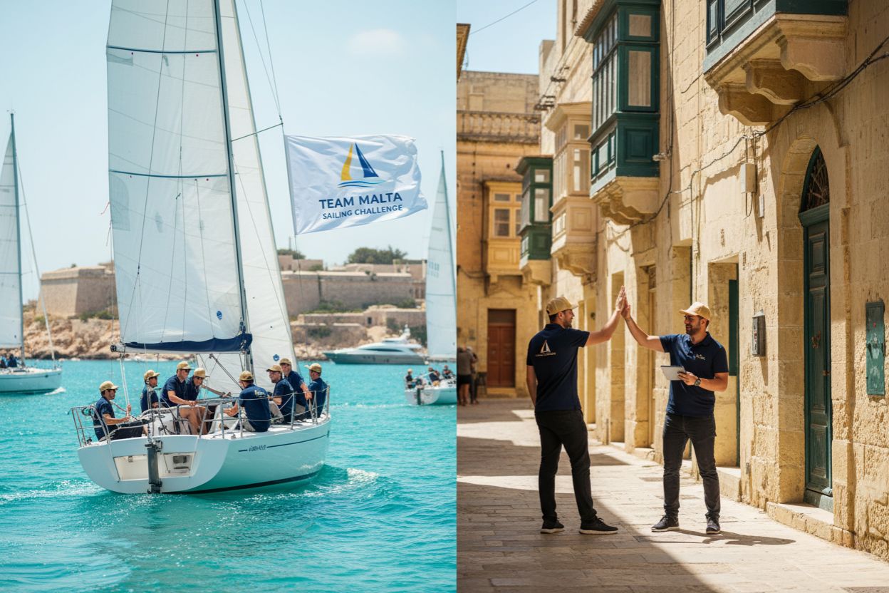 Corporate team sailing and exploring historic Malta