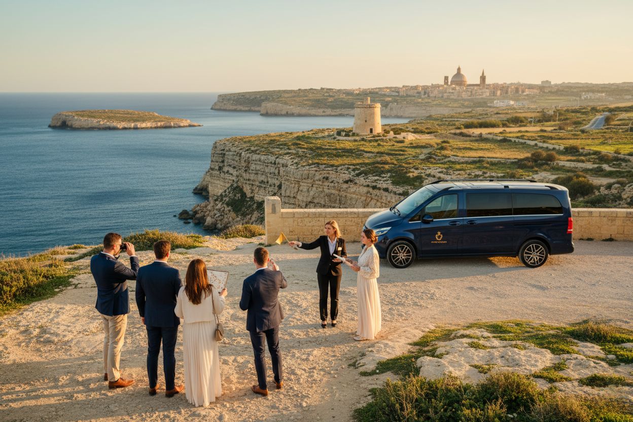 mall group on a guided tour in scenic Malta setting