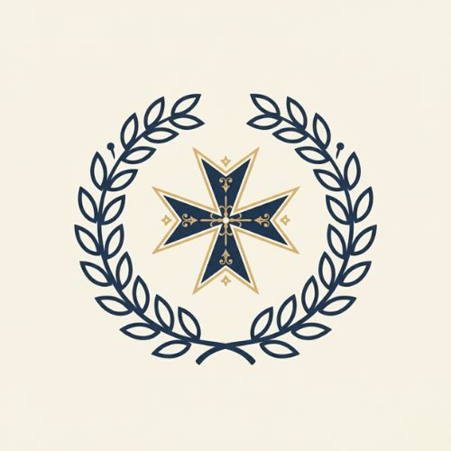 Icon of laurel and Maltese cross for luxury and culture