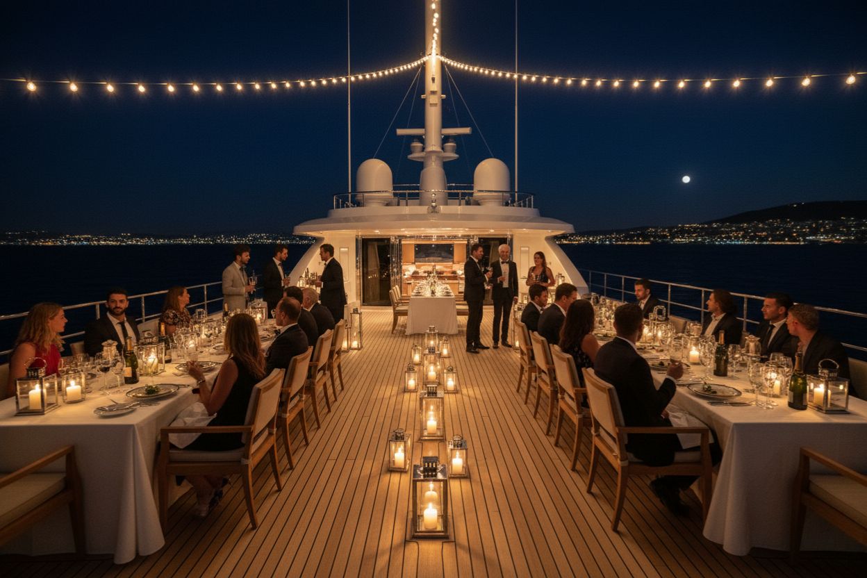 Celebration aboard luxury yacht in Malta representing private event charter