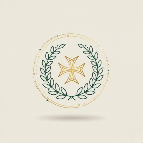 Icon of laurel wreath and Maltese cross representing cultural elegance