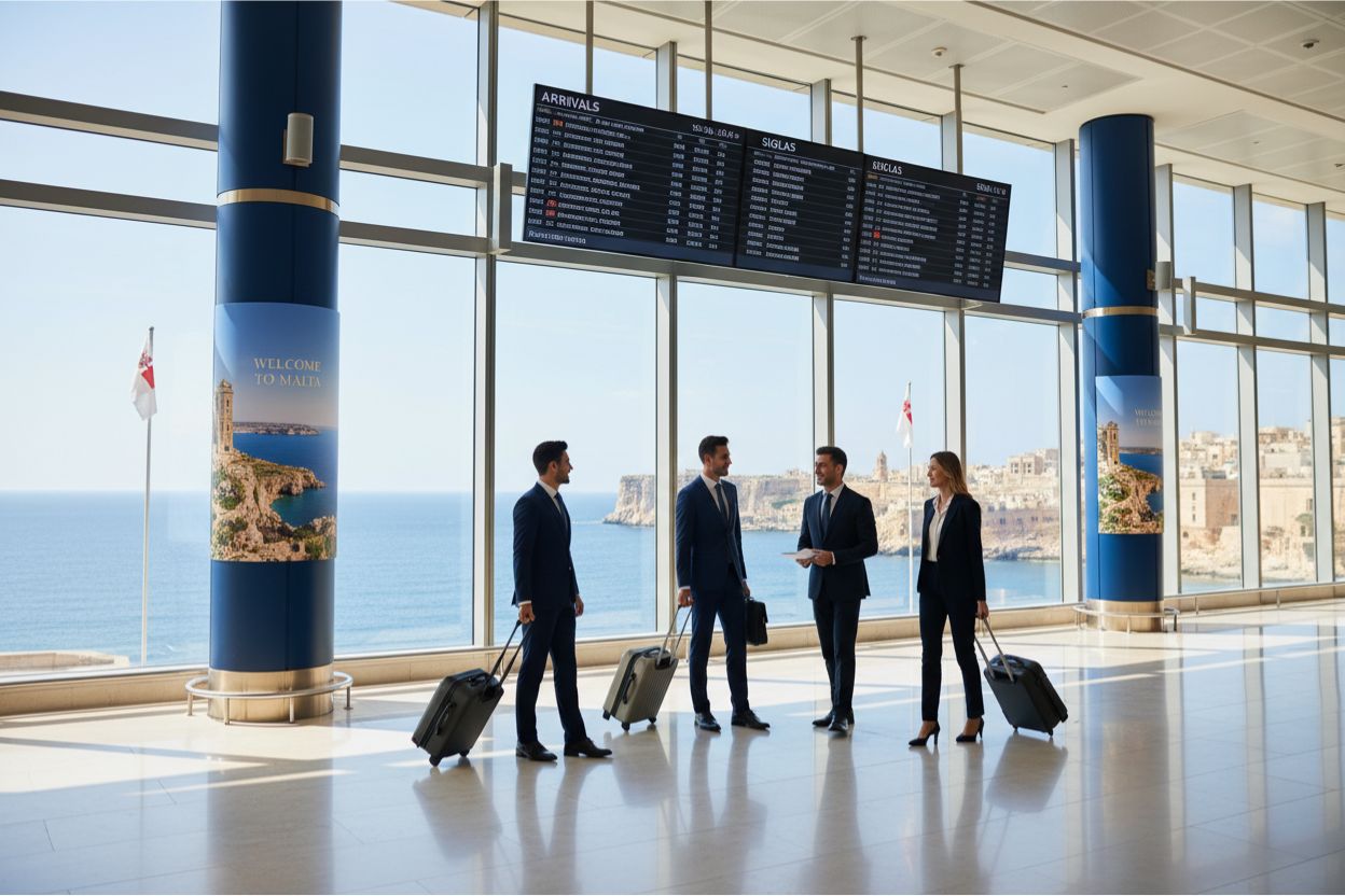  Modern airport scene highlighting Malta's strategic location