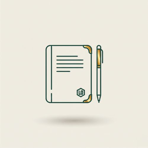 Minimal luxury line icon of a planner with a golden pen