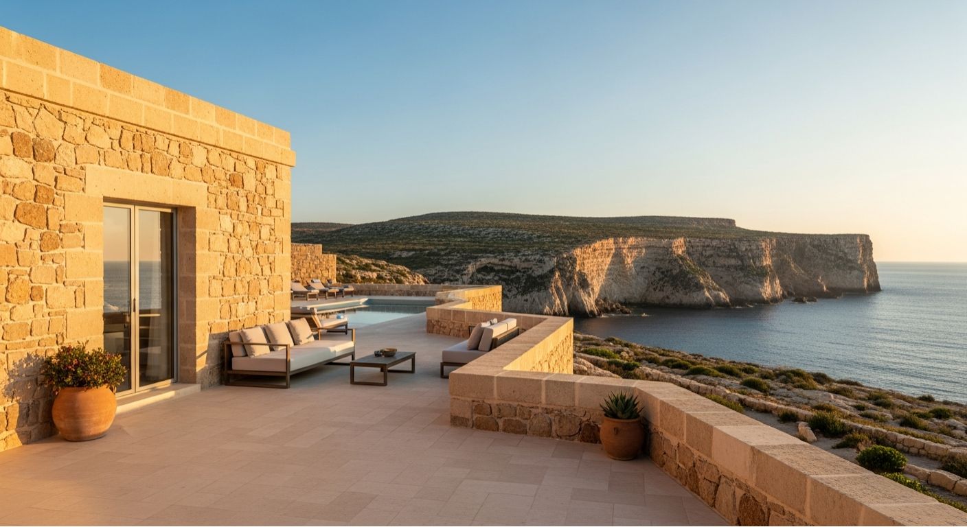 Elegant limestone palace façade in Mdina