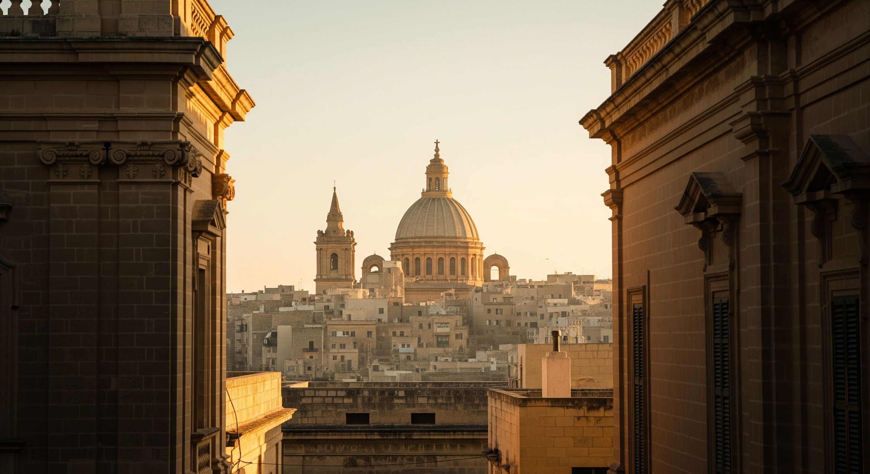 Elegant limestone palace façade in Mdina