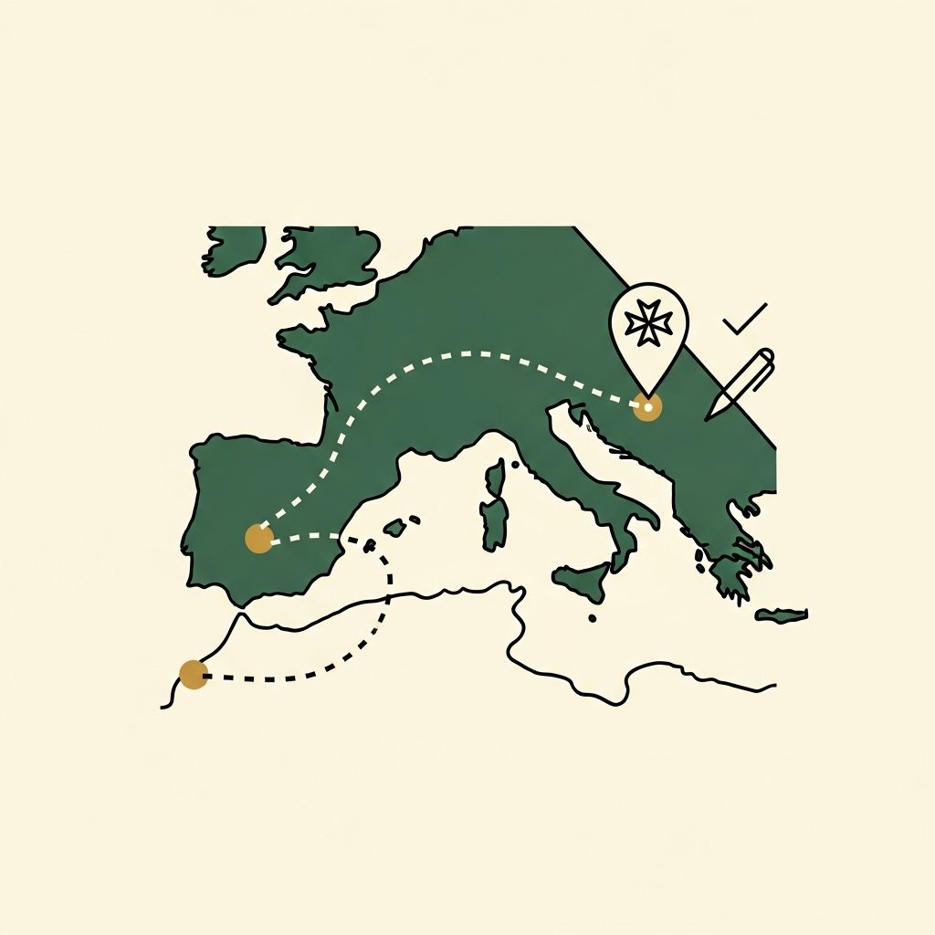 Carte de l’Europe avec trajets de voyage