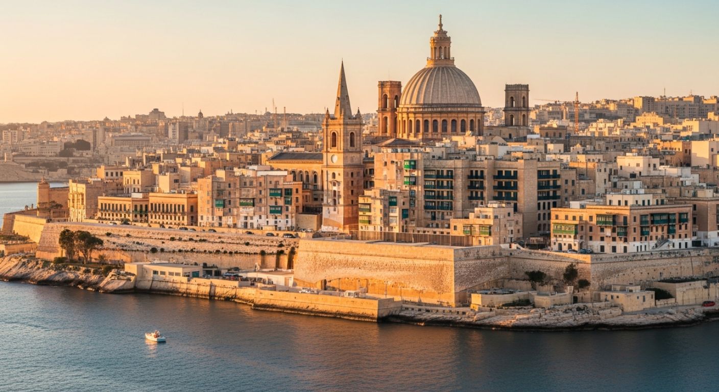 Vue panoramique de La Valette avec bateaux au coucher du soleil